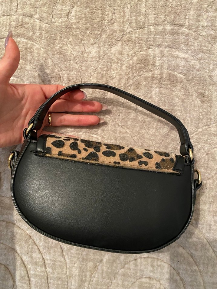 Kahverengi Leopar Desenli Kürklü Deri Çanta - Görsel 3