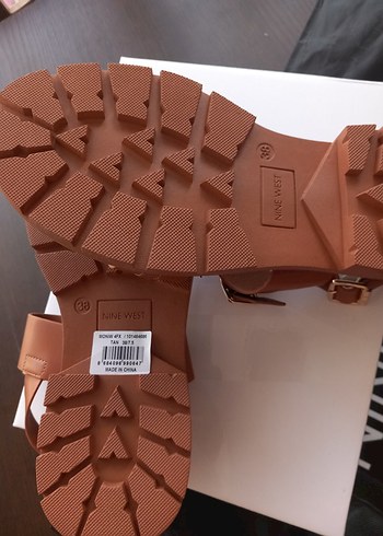 38 Beden kahverengi Renk Nine West Kadın Kahverengi Deri Dolgu Topuklu Sandalet
