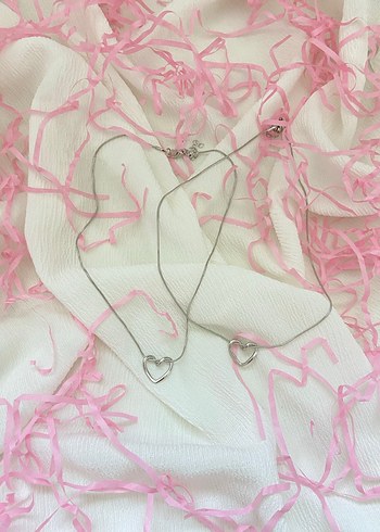 Pembe Kurdeleli Kalp Detaylı Kadın Kolye - Görsel 4