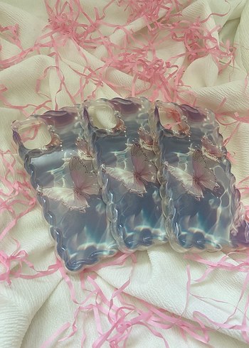 Pembe Pastel Kelebek Desenli Şeffaf Telefon Kılıfı - Görsel 2