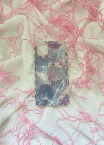 Pembe Pastel Kelebek Desenli Şeffaf Telefon Kılıfı - Görsel 6