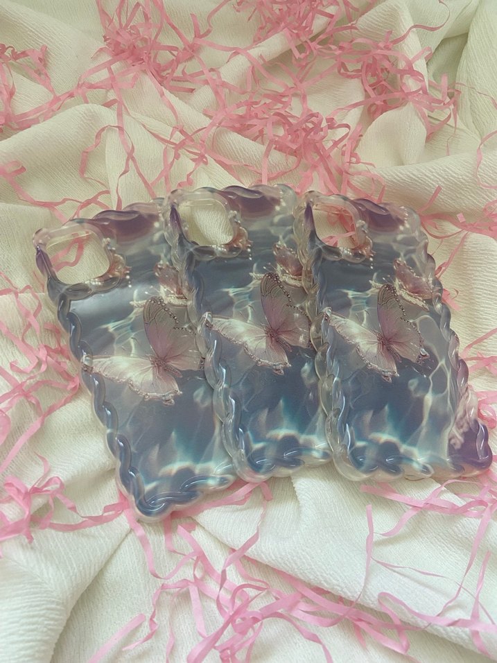 Pembe Pastel Kelebek Desenli Şeffaf Telefon Kılıfı - Görsel 2