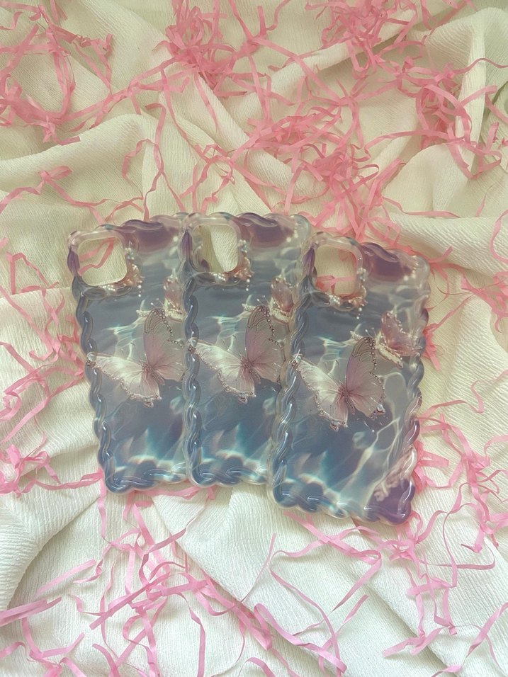 Pembe Pastel Kelebek Desenli Şeffaf Telefon Kılıfı - Görsel 4