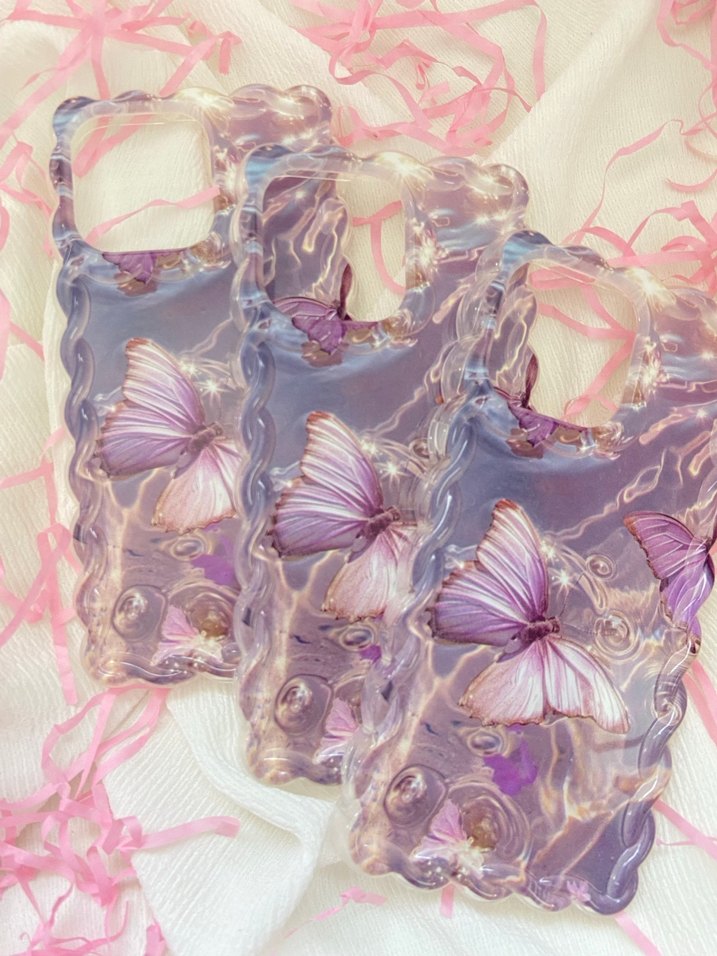 Mor Şeffaf Kelebekli Telefon Kılıfı - Görsel 2