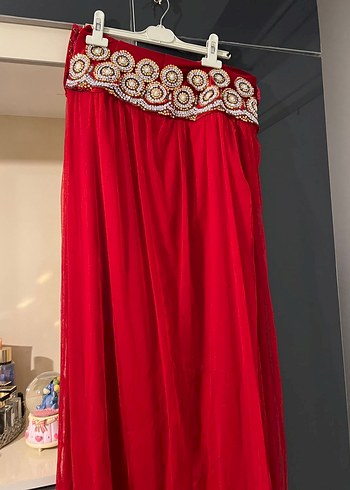 Nakışlı Kırmızı Uzun oryantal eteği - Görsel 3