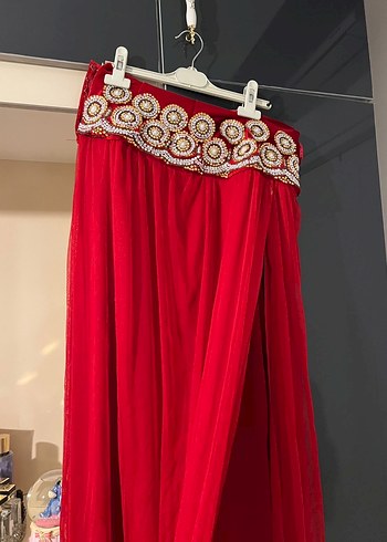 Nakışlı Kırmızı Uzun oryantal eteği - Görsel 2