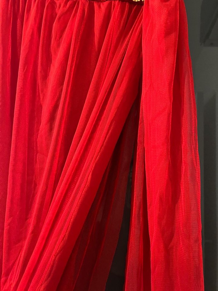 Nakışlı Kırmızı Uzun oryantal eteği - Görsel 4