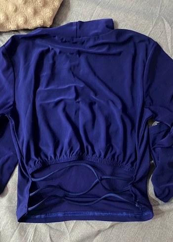 Mavi Balıkçı Yaka Uzun Kollu Dar Kesim Bluz - Görsel 4