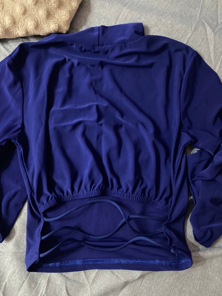 Mavi Balıkçı Yaka Uzun Kollu Dar Kesim Bluz - Görsel 4