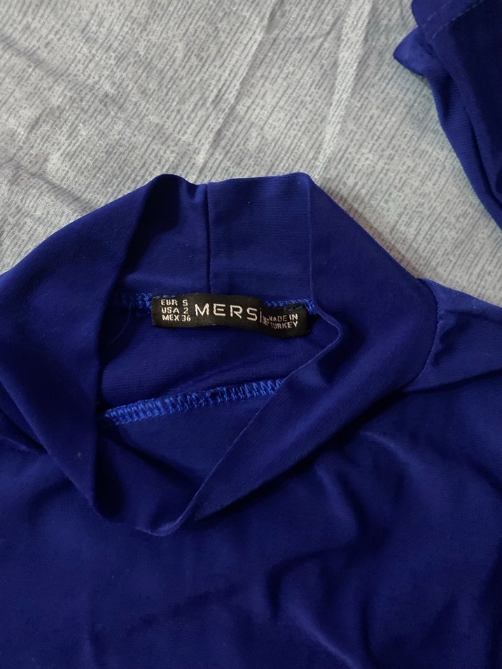 Mavi Balıkçı Yaka Uzun Kollu Dar Kesim Bluz - Görsel 3