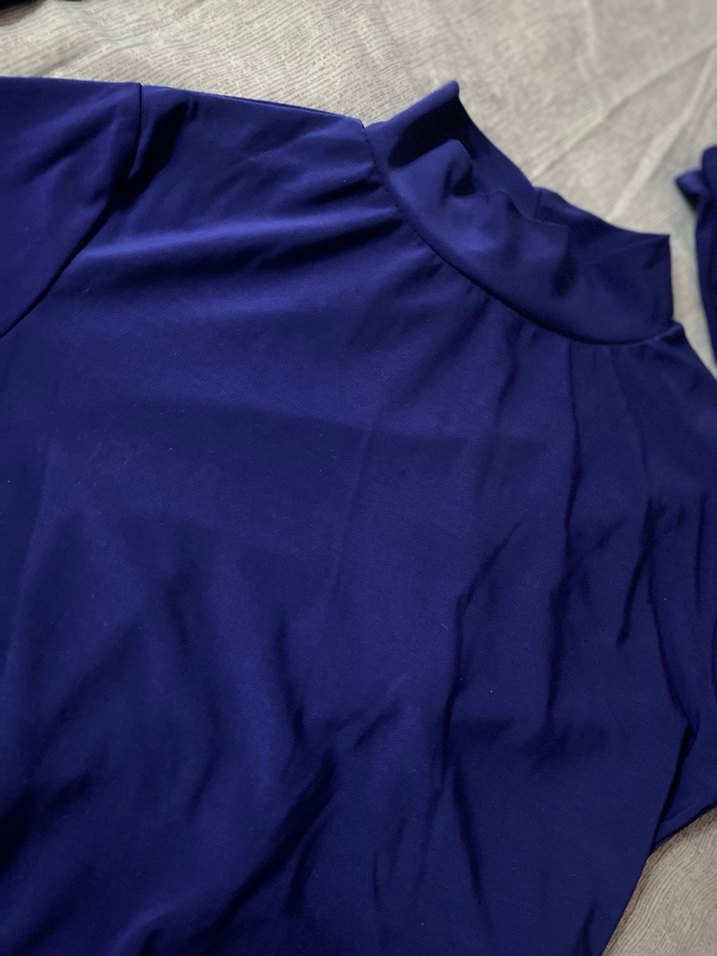 Mavi Balıkçı Yaka Uzun Kollu Dar Kesim Bluz - Görsel 2