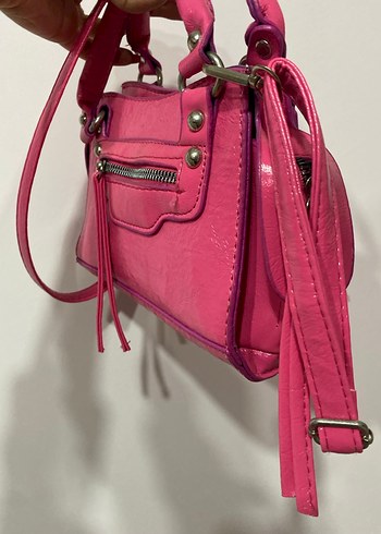Fermuarlı Pembe Deri Kadın Çanta - Görsel 4