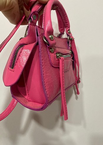 Fermuarlı Pembe Deri Kadın Çanta - Görsel 3