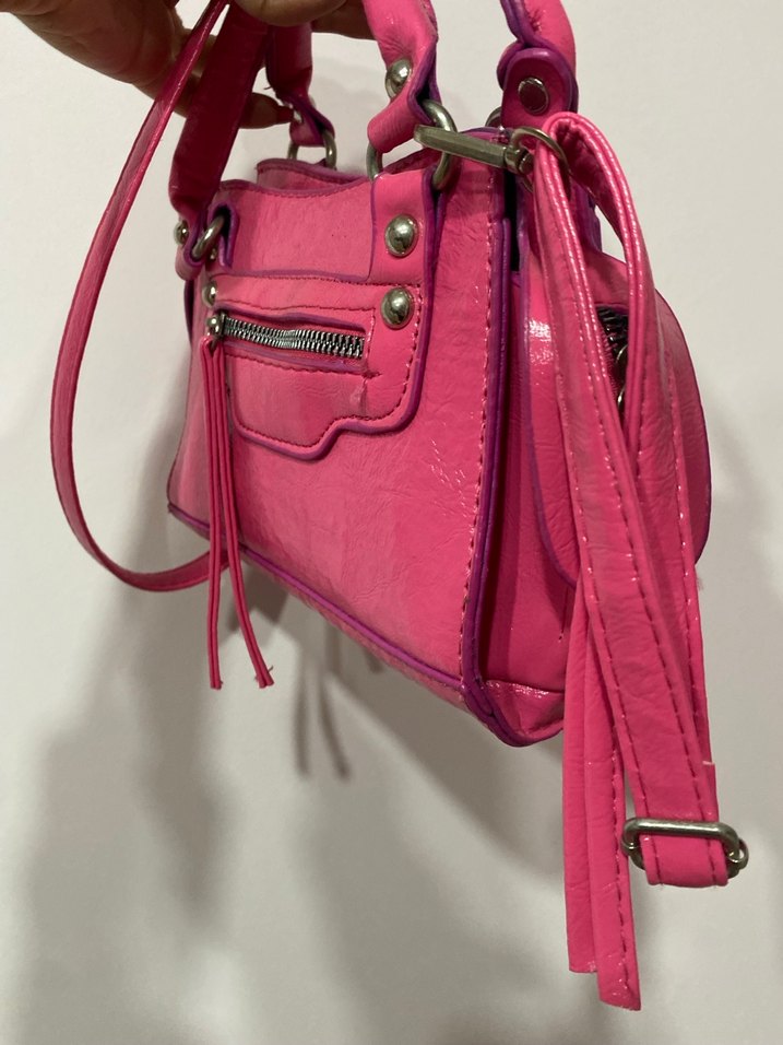 Fermuarlı Pembe Deri Kadın Çanta - Görsel 4