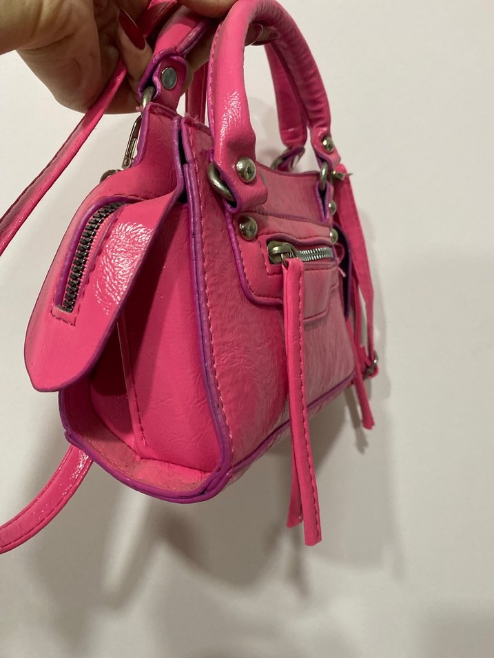 Fermuarlı Pembe Deri Kadın Çanta - Görsel 3