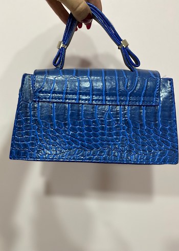 Mavi Parlak Deri Yılan Desenli Kadın Çanta - Görsel 3