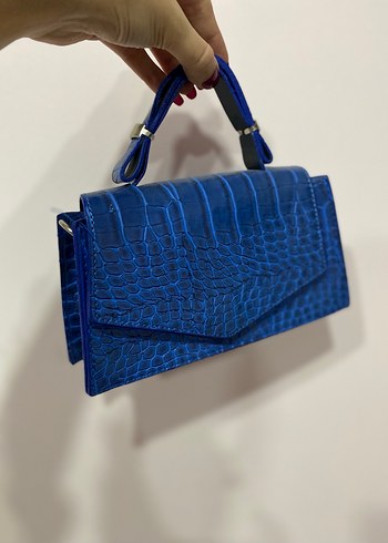 Mavi Parlak Deri Yılan Desenli Kadın Çanta - Görsel 2
