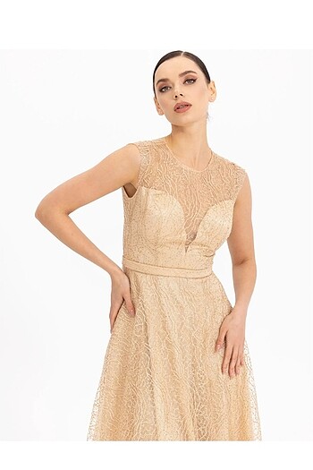 Sim detaylı kemerli midi boy ilmio elbise - Görsel 2