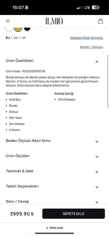 Sim detaylı kemerli midi boy ilmio elbise - Görsel 5