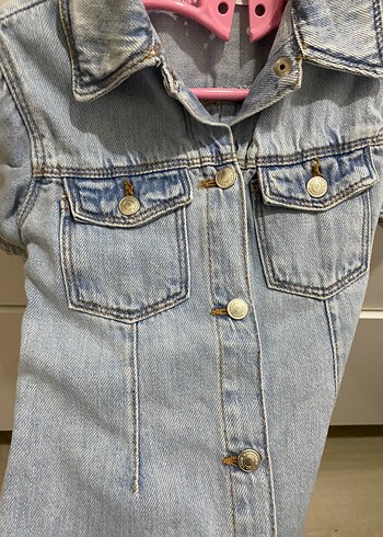 18-24 Ay Beden mavi Renk Zara Kız Çocuk Denim Düğmeli Kısa Kollu Elbise