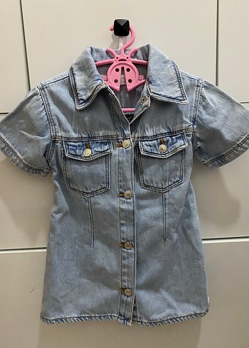 Zara Kız Çocuk Denim Düğmeli Kısa Kollu Elbise