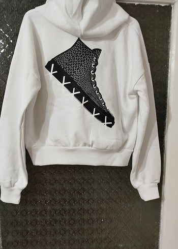 Kadın Beyaz Kapüşonlu Oversize Sweatshirt - Görsel 3