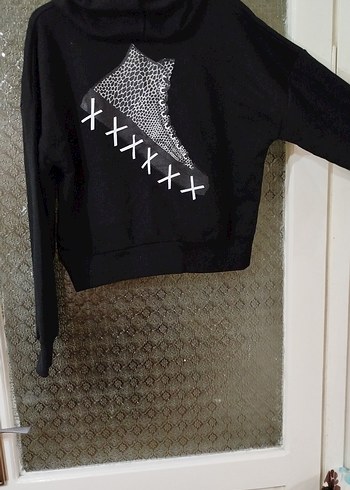 Siyah Kapüşonlu Rahat Kesim Sweatshirt - Görsel 3