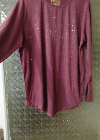 Bordo Parlak Kadın Uzun Kollu Tişört - Görsel 2