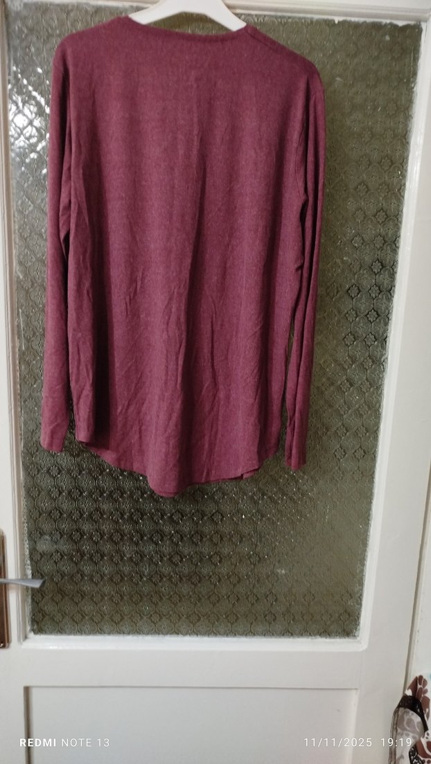 Bordo Parlak Kadın Uzun Kollu Tişört - Görsel 3