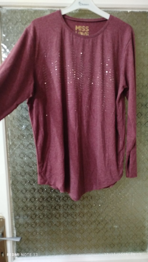 Bordo Parlak Kadın Uzun Kollu Tişört - Görsel 2