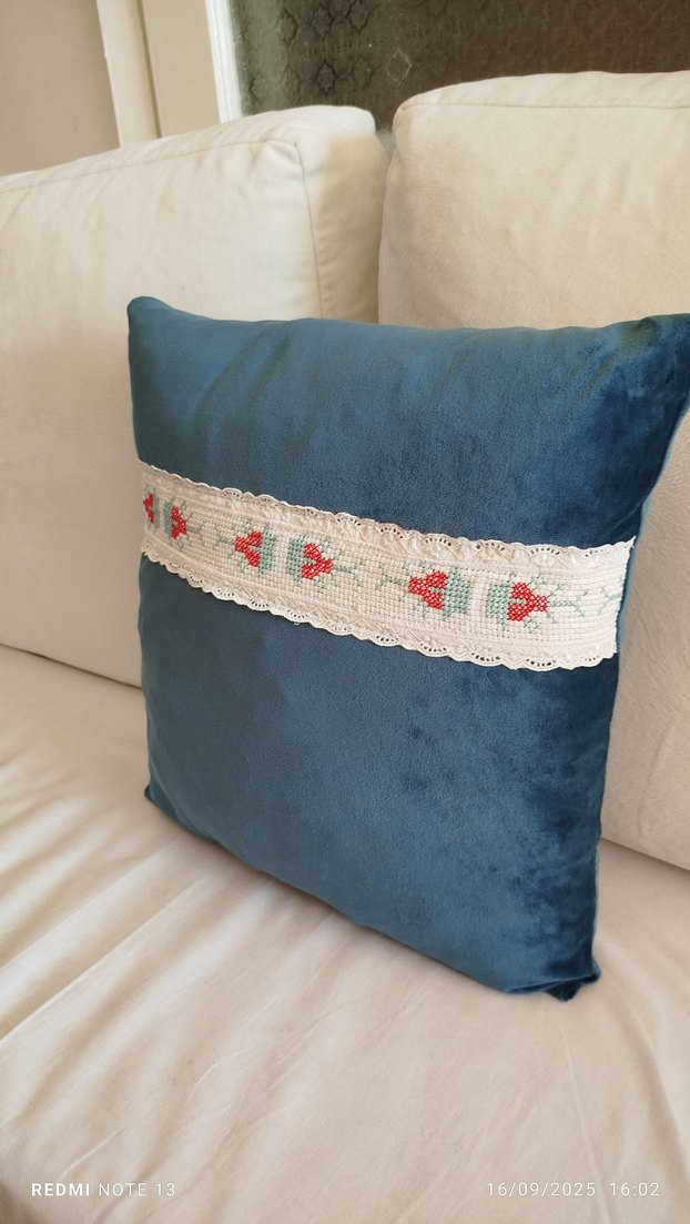 Nakışlı Mavi Gri Kırlent - Görsel 2