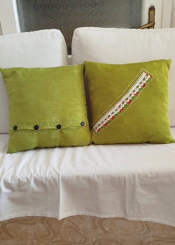 Dantelli Yeşil Dekoratif Yastık Kılıfı - Görsel 4