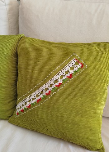 Dantelli Yeşil Dekoratif Yastık Kılıfı - Görsel 2