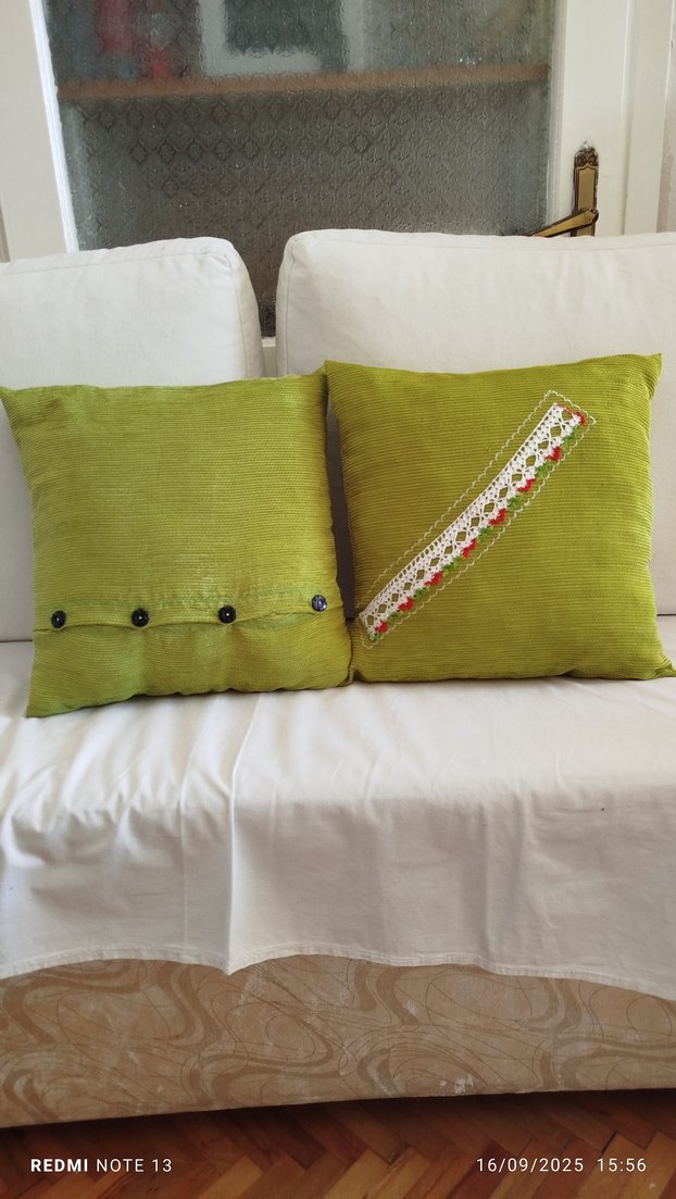 Dantelli Yeşil Dekoratif Yastık Kılıfı - Görsel 4