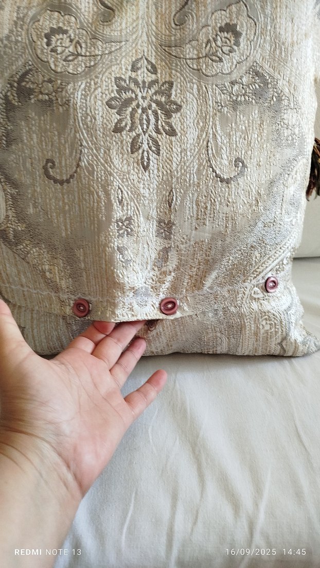 Bej Gri Nakışlı Bohem Dekoratif Yastık - Görsel 3