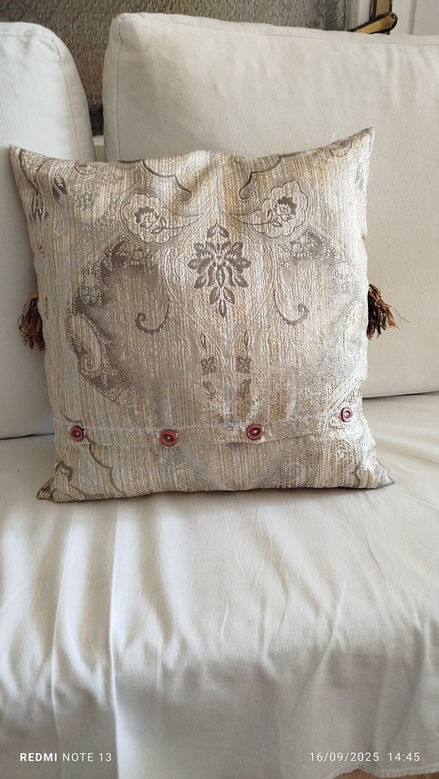 Bej Gri Nakışlı Bohem Dekoratif Yastık - Görsel 2