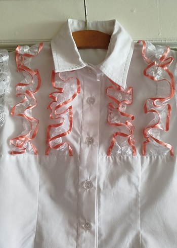 Kız Çocuk Beyaz tül Fırfırlı Gömlek - Görsel 2