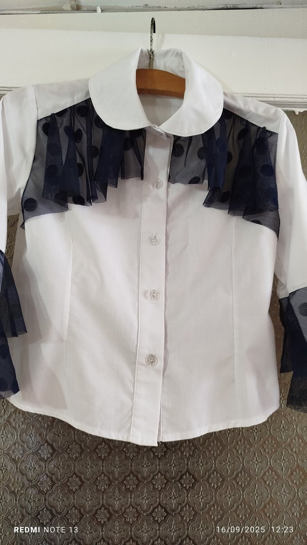 Kız çocuk Beyaz Gömlek, Fırfırlı - Görsel 3