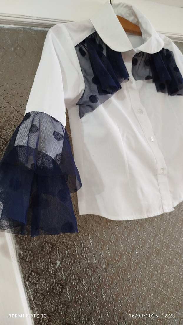 Kız çocuk Beyaz Gömlek, Fırfırlı - Görsel 2