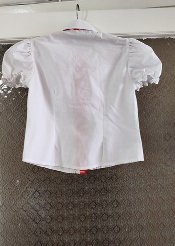 Kız Çocuk Beyaz Fırfırlı Kısa Kollu Gömlek - Görsel 3