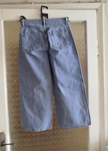 Mavi Bol Kesim Midi Denim Kadın Pantolon - Görsel 3