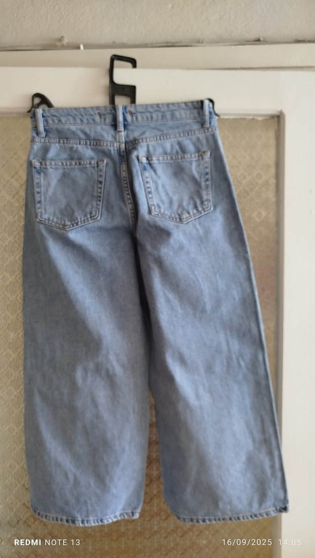 Mavi Bol Kesim Midi Denim Kadın Pantolon - Görsel 4