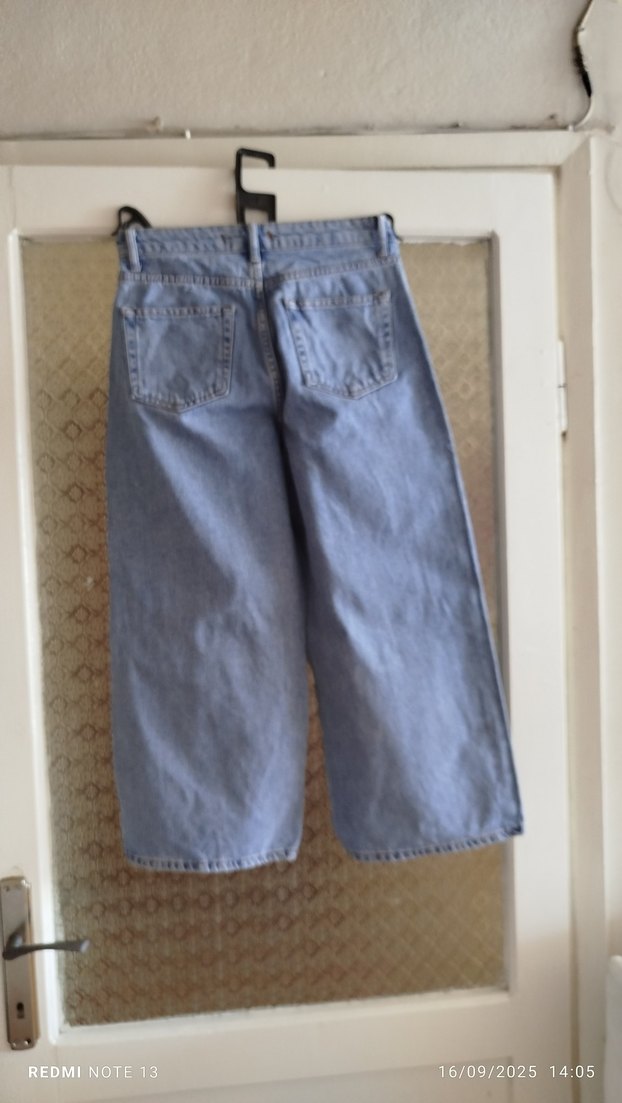 Mavi Bol Kesim Midi Denim Kadın Pantolon - Görsel 3