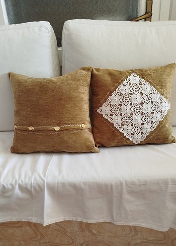 Dantelli Bohem Tarzı Bej Yastık Kılıfı - Görsel 2