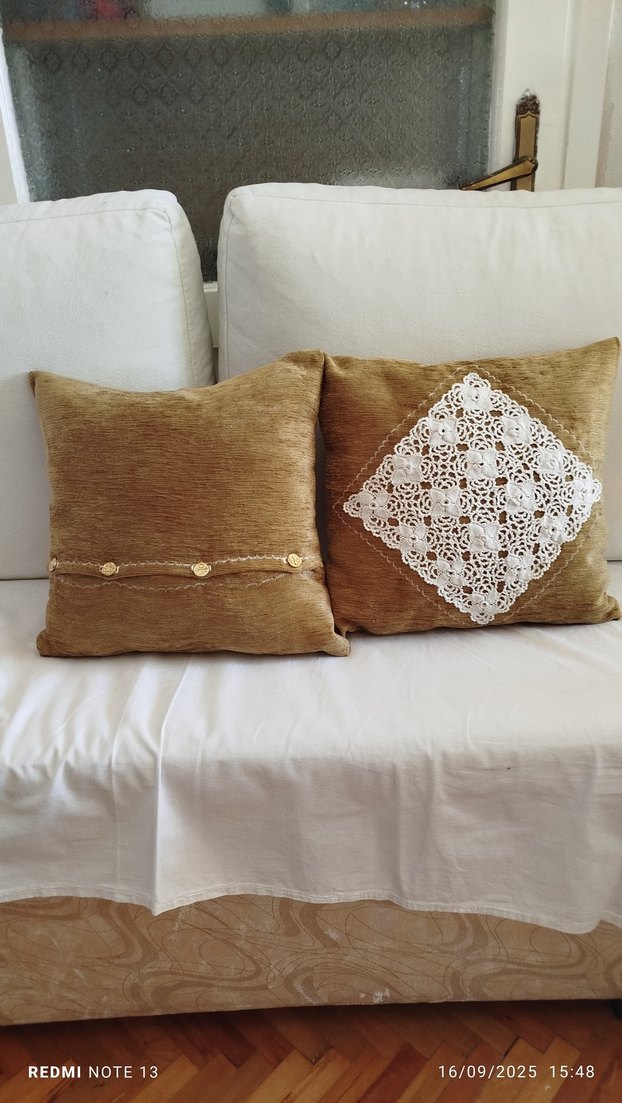Dantelli Bohem Tarzı Bej Yastık Kılıfı - Görsel 2