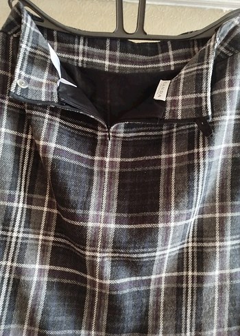 Kadın Gri Ekoseli Pilili Etek - Görsel 7