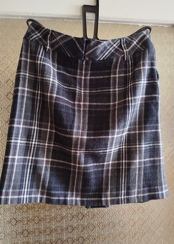 Kadın Gri Ekoseli Pilili Etek - Görsel 4