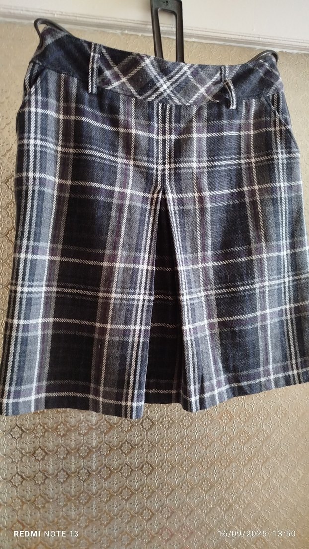 Kadın Gri Ekoseli Pilili Etek - Görsel 3