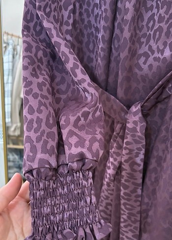 Mor Leopar Desenli Kadın tesettür tunik - Görsel 3