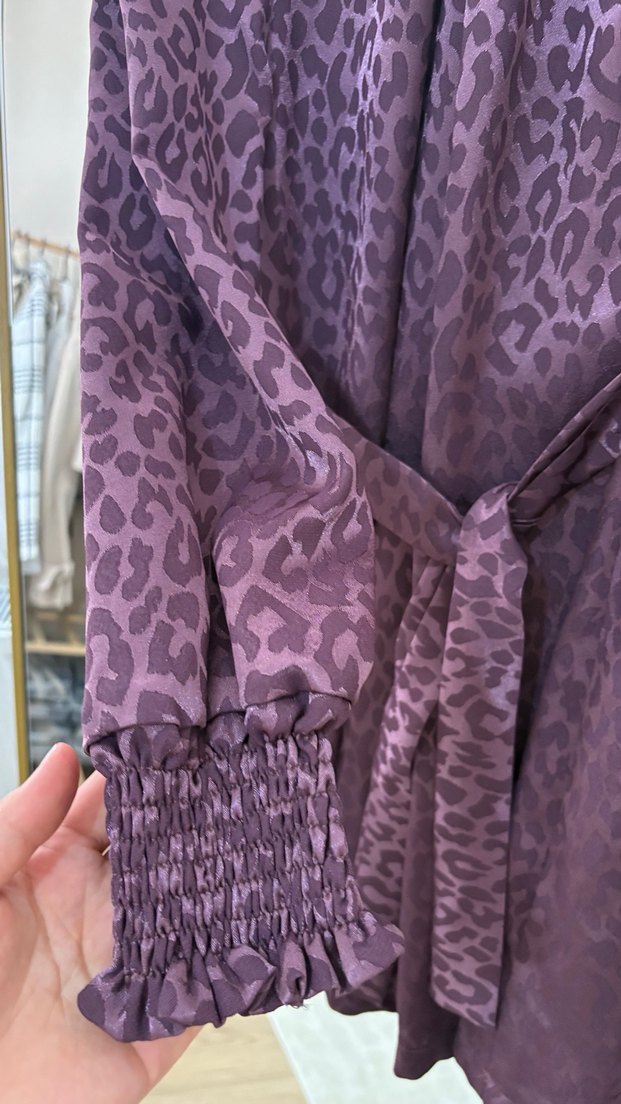 Mor Leopar Desenli Kadın tesettür tunik - Görsel 3